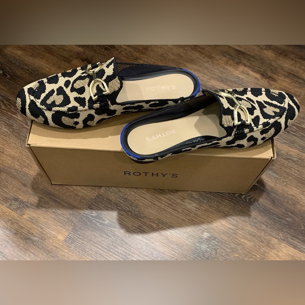 Rothy's Black and Cream Leopard Mules - Picture 3 of 5